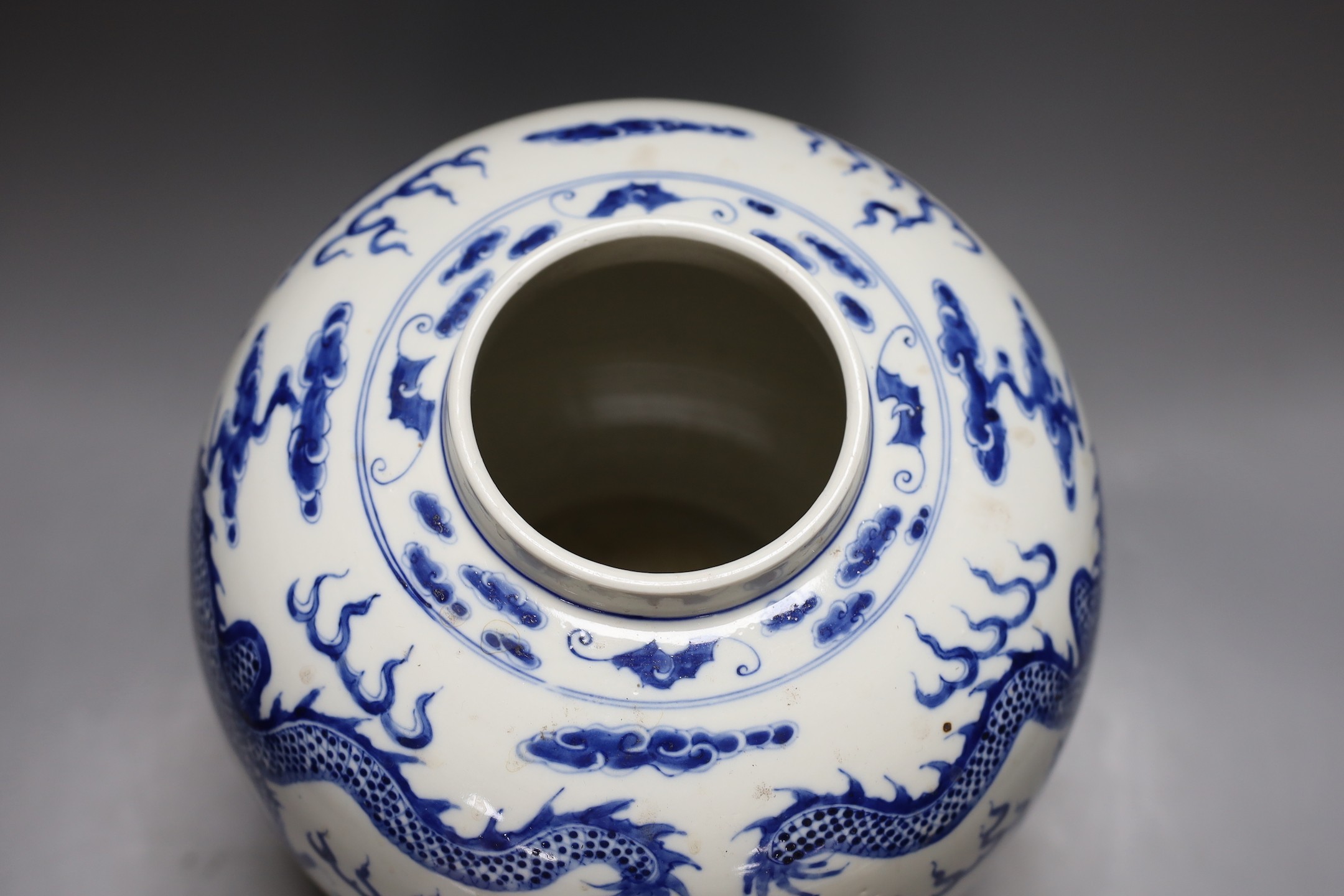 A large Chinese blue and white dragon pattern ginger jar - 34cm tall